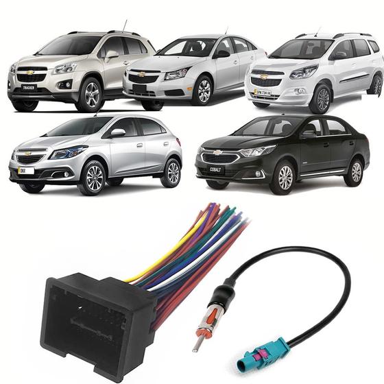 Imagem de Kit Conector Chicote Ligacao Radio Som Automotivo Chevrolet Onix Cobalt Spin Cruze Prisma Tracker