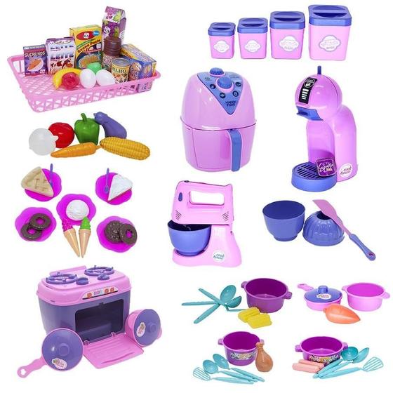 Imagem de Kit Confeitaria Infantil Eletro Fogão Potes Batedeira 65Pç