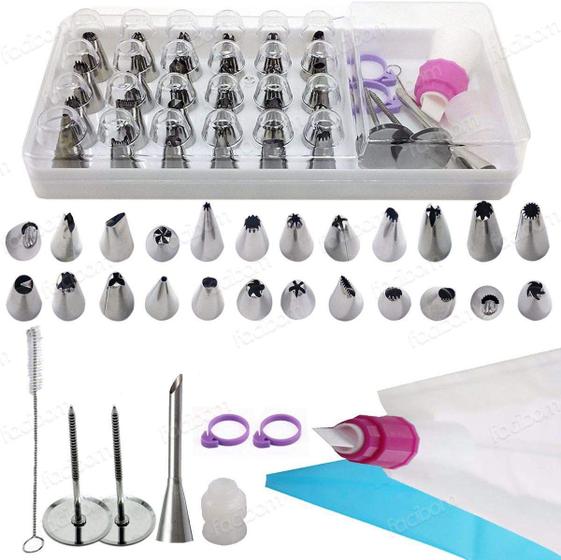 Imagem de Kit Confeitaria Inox 35 Peças Saco Bico Decorador - Unyhome