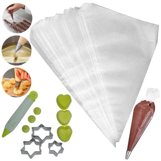 Imagem de Kit Confeiteiro com 50 Sacos de Confeitar + 3 Bicos + Forminhas