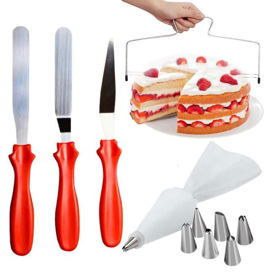 Imagem de Kit Confeiteiro Com Espátulas Nivelador E Saco Com 6 Bicos Para Confeitar Alisar Decorar Bolos