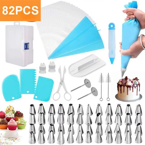 Imagem de Kit Confeiteiro Completo Profissional Bicos Inox Decoração 82pçs