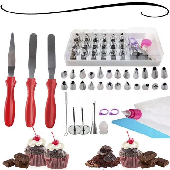 Imagem de Kit Confeiteiro Profissional Completo Espátulas Para Ganachear Bolos Sacos E Bicos De Confeitar 38 Peças