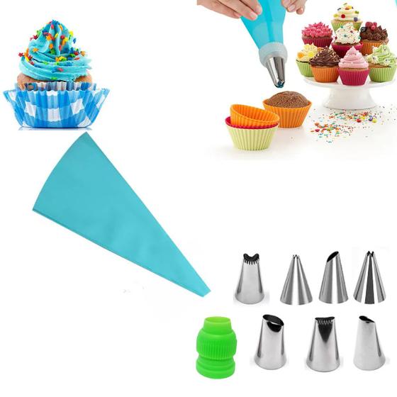 Imagem de Kit Confeiteiro Saco Decorador Bolo 7 Bicos Inox Decoração