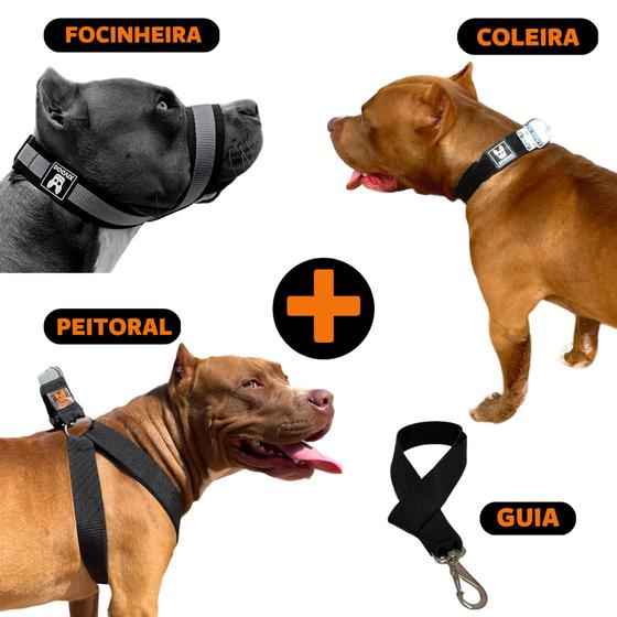 Kit Confortável Coleira Peitoral Guia Focinheira Pitbull Golden Roweiller Dogvix Menor preço em Kit Confortável Coleira Peitoral Guia Focinheira Pitbull Golden Roweiller Dogvix