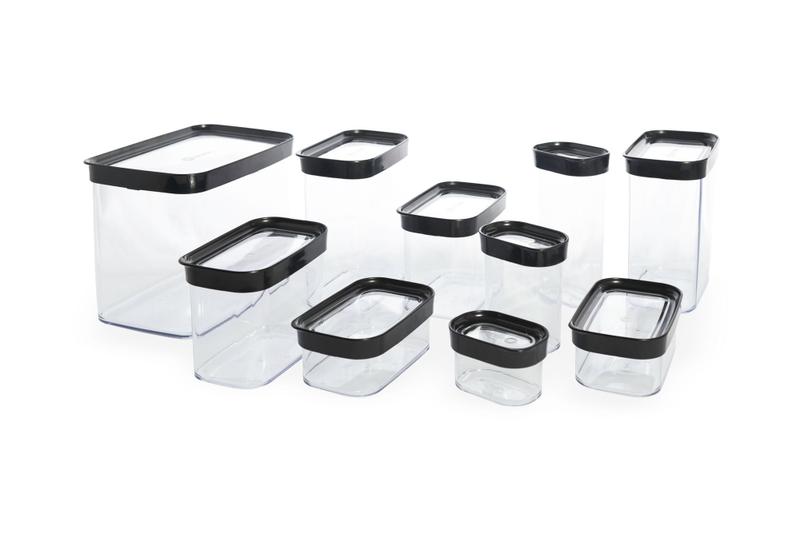 Imagem de kit conjunto 10 potes herméticos para mantimentos em Acrílico com tampas pretas