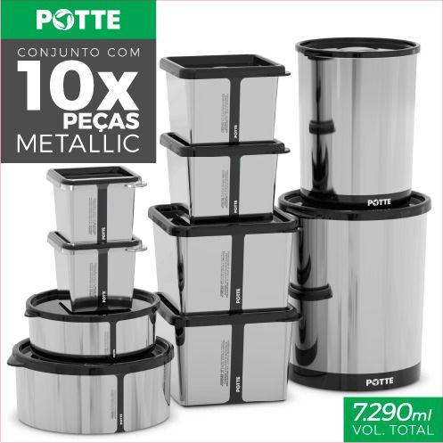 Kit Conjunto 10 Potes Metálico Plástico Multiuso Mantimentos Com Tampa Resistente Fechamento Cozinha Freezer Alimentos Menor preço em Kit Conjunto 10 Potes Metálico Plástico Multiuso Mantimentos Com Tampa Resistente Fechamento Cozinha Freezer Alimentos