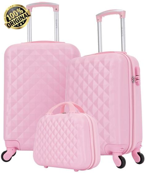 Imagem de Kit Conjunto 2 Malas De Bordo Viagem Frasqueira Rosa Feminina Abs Rígida 4 Rodinhas 360 Cadeado Senha Puxador Seanite Original Anac