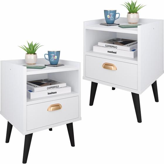 Imagem de Kit Conjunto 2 Mesa De Cabeceira Mudo Retro Estilo Concha Quarto Cama Várias Coreas