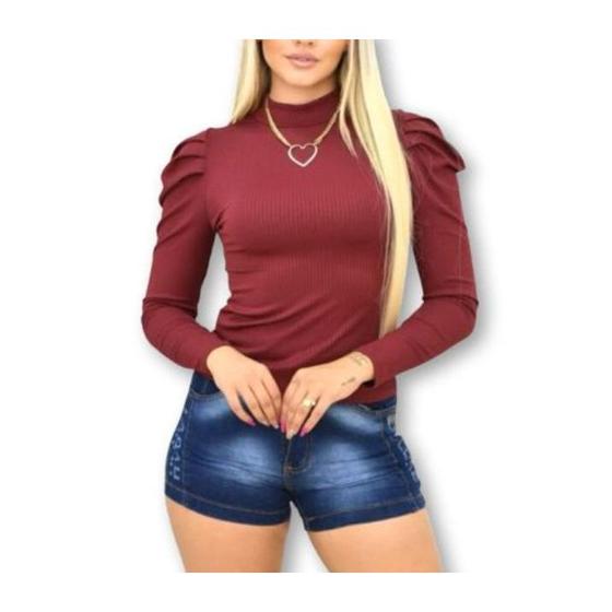 Imagem de Kit conjunto 3 Blusas feminina canelada manga longa princesa gola alta tendência