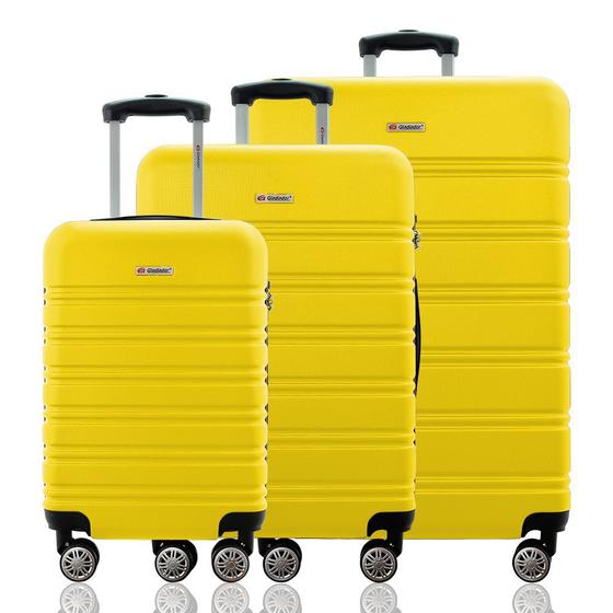 Kit Conjunto 3 Malas Rígidas 360 com TSA - Gladiador A3C3 - Amarelo Menor preço em Kit Conjunto 3 Malas Rígidas 360 com TSA - Gladiador A3C3 - Amarelo