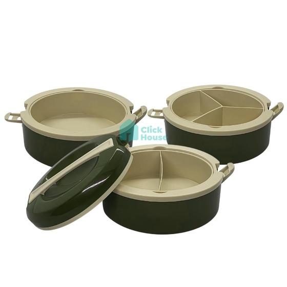 Imagem de Kit Conjunto 3 Pratos Marmitas Térmicas Tampa Hermética Pratik 1 2 e 3 Divisórias Verde Bordô 1,5l