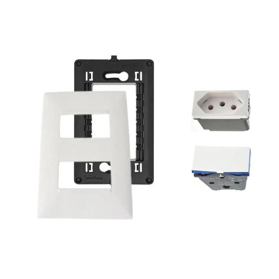 Imagem de Kit Conjunto 4x2 Tomada 10A Interruptor Bipolar Pial Plus+