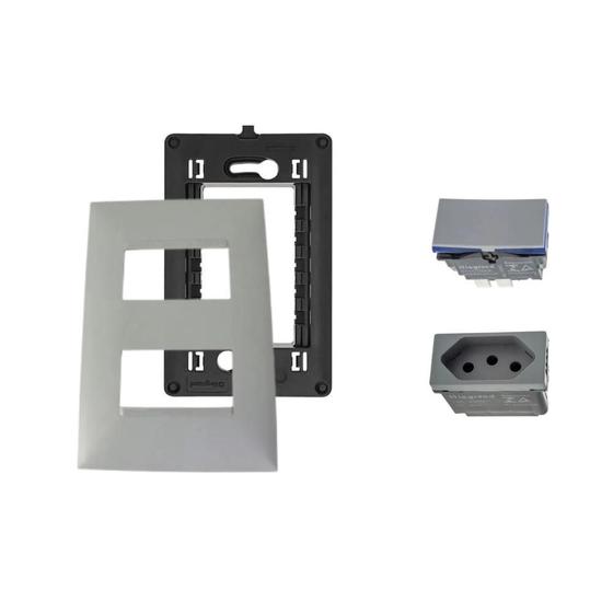 Imagem de Kit Conjunto 4x2 Tomada 20A Interruptor Simples Pial Plus+