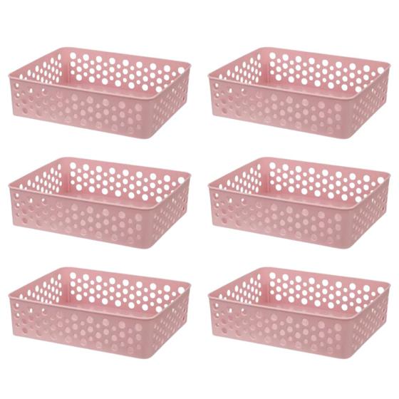 Imagem de Kit Conjunto 6 Cestos Médio 24,2x19 Eficiente Organizador Decorativo Prático Empilhável Resistente Multiuso