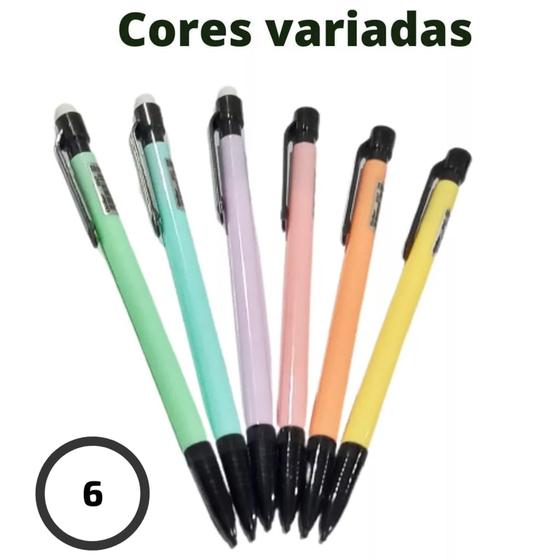 Imagem de Kit conjunto 6 Lapiseiras escolar básica com borracha