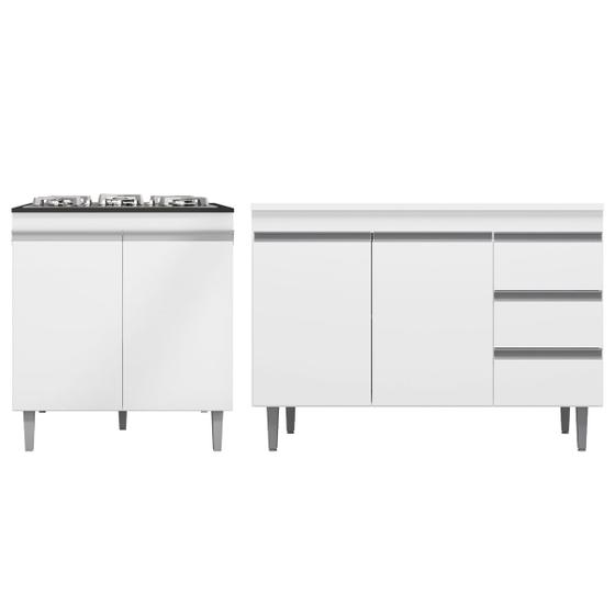 Kit Conjunto Balcão Andréia 100 Cm S/tampo + Balcão Cooktop para Cozinha Menor preço em Kit Conjunto Balcão Andréia 100 Cm S/tampo + Balcão Cooktop para Cozinha