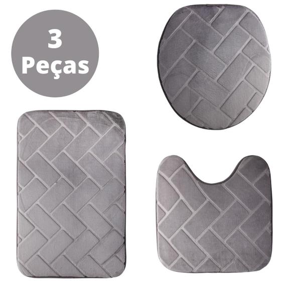 Kit Conjunto Banheiro 3 Peças Jogo Tapete Banheiro Toalete Menor preço em Kit Conjunto Banheiro 3 Peças Jogo Tapete Banheiro Toalete