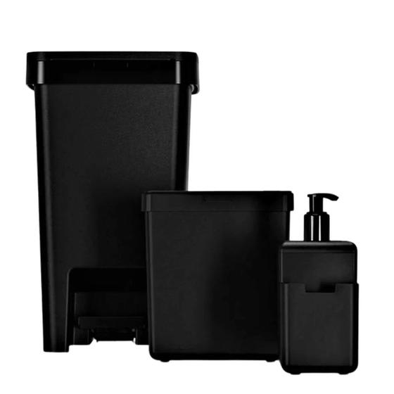 Imagem de Kit conjunto Banheiro Lixeira de pia 2,5L + Lixeira 15L + Dispenser 500ml Preto Brinox Coza - 99394/4008