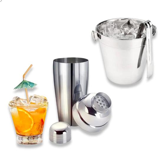 Imagem de Kit Conjunto Bar Caipirinha Drink Coquetel - 3 Peças Inox