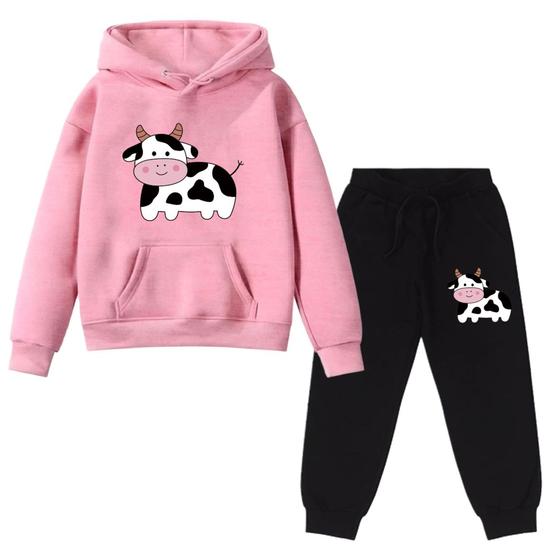 Imagem de Kit Conjunto Blusa E Calça Moletom Infantil Vaquinha Malhada Desenho - Envio Imediato