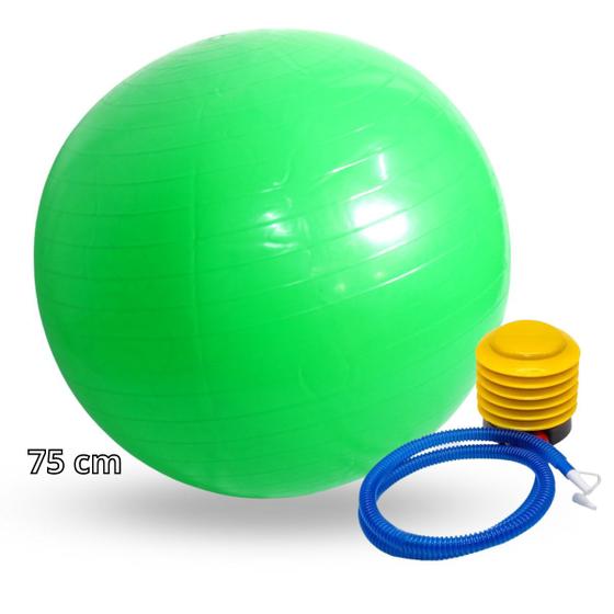 Imagem de Kit Conjunto Bola de Pilates Yoga Ginástica Fisioterapia 75cm Verde Com Bomba de Ar 