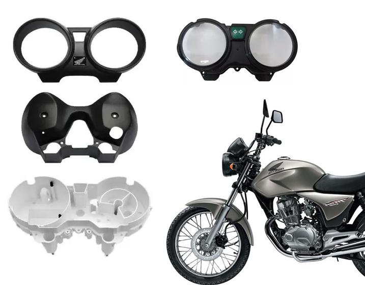 Imagem de Kit Conjunto Carcaça Painel Preta Cg Titan 150 Esd Ano 2004 Até 2008 Superior + Inferior + Interna + Lente