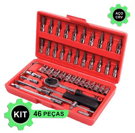 Kit Conjunto Chaves Catraca Reversível Soquetes com 46 Peças com Maleta Menor preço em Kit Conjunto Chaves Catraca Reversível Soquetes com 46 Peças com Maleta