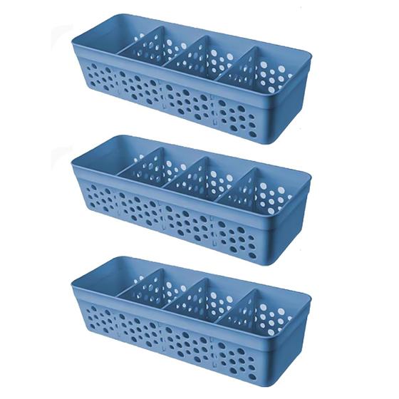 Imagem de Kit Conjunto Com 3 Cestos Vazado Pequeno Organizador Prático Com Design 3 Divisórias Empilhável Multiuso