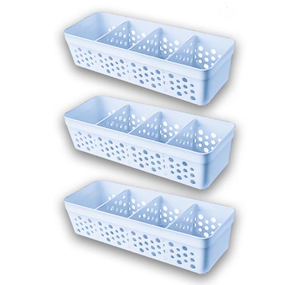 Imagem de Kit Conjunto Com 3 Cestos Vazado Pequeno Organizador Prático Com Design 3 Divisórias Empilhável Multiuso