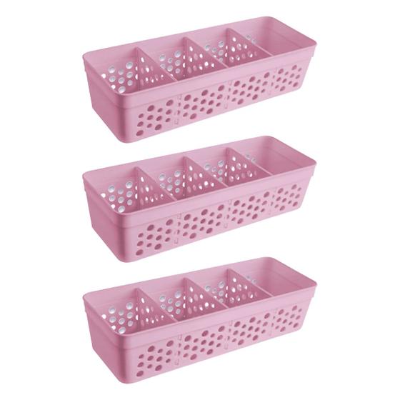 Imagem de Kit Conjunto Com 3 Cestos Vazado Pequeno Organizador Prático Com Design 3 Divisórias Empilhável Multiuso