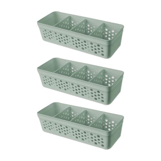 Imagem de Kit Conjunto Com 3 Cestos Vazado Pequeno Organizador Prático Com Design 3 Divisórias Empilhável Multiuso