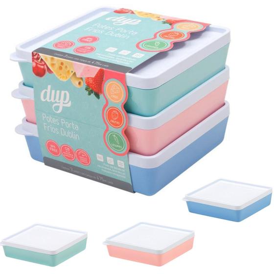 Imagem de Kit Conjunto de 3 Potes Hermético 3 Marmitas Dup Sortido 475ml Jogo de Porta frios pote Com Tampa