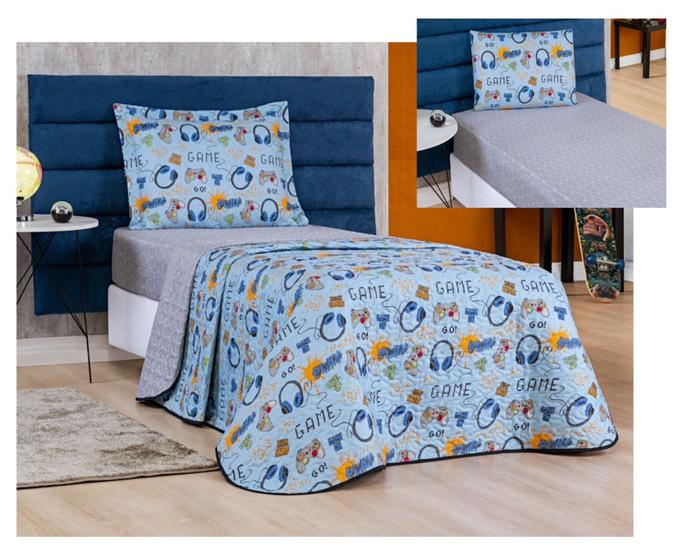 Imagem de Kit conjunto de cama solteiro infantil colcha bouti kids menino ou menina+ lencol 02 peças micro percal 200 fios