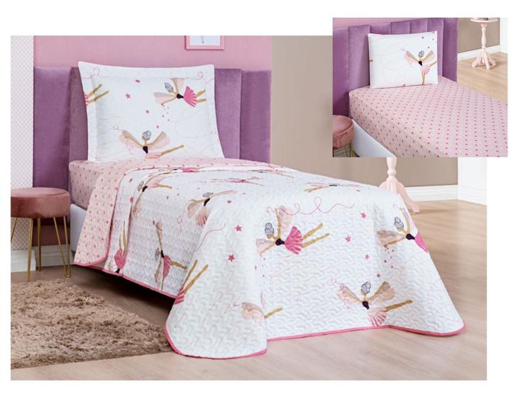 Imagem de Kit conjunto de cama solteiro infantil colcha bouti kids menino ou menina+ lencol 02 peças micro percal 200 fios