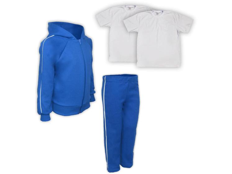 Imagem de Kit Conjunto de Frio Inverno Roupa Infantil Uniforme Escolar Moletom Azul Royal