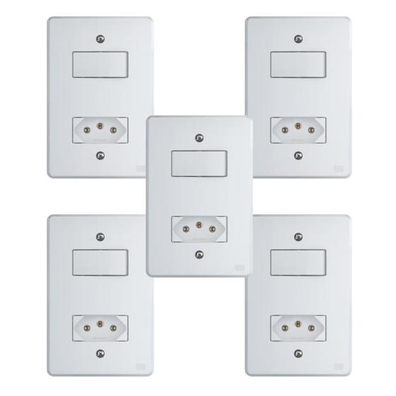 Imagem de Kit Conjunto Interruptor 4x2  1 Tecla Simples 10A + 1 Tomada 10A 250V