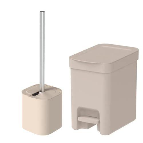 Imagem de Kit Conjunto Lixeira Com Pedal 6L Moderna Compacta Trium + Escova Sanitária Dual Com Suporte Fechado Banheiro Lavabo