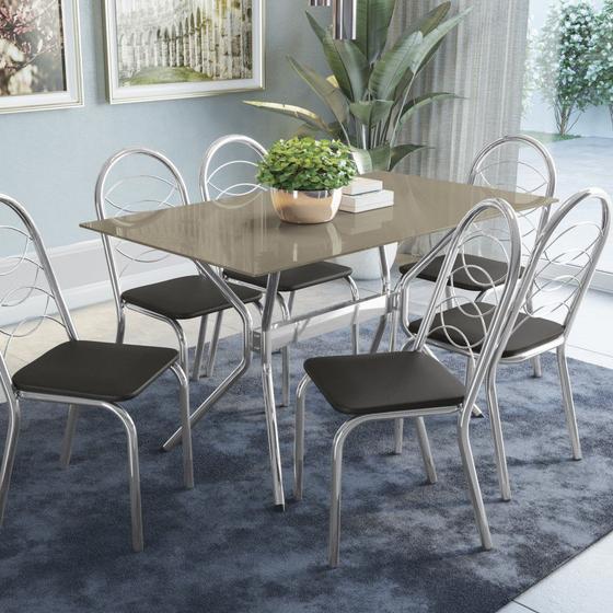 Kit Conjunto Mesa 6 Cadeiras 140 x 80 cm Sala de Jantar Cozinha Vidro Bronze Metal Cromado Preto é boa?