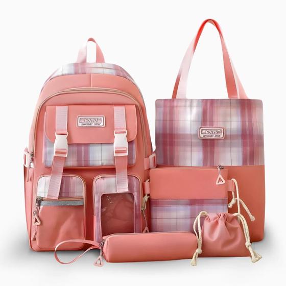 Imagem de Kit Conjunto Mochila Sacola Escola Escritorio Estojo Resistente Feminino Menina