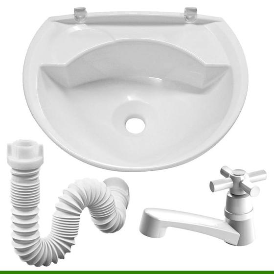 Kit conjunto pia lavatorio torneira sifão - global plastic Menor preço em Kit conjunto pia lavatorio torneira sifão - global plastic