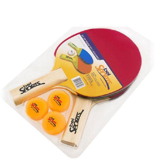 Imagem de Kit Conjunto Ping Pong 2 Raquetes + 3 Bolas Belfix