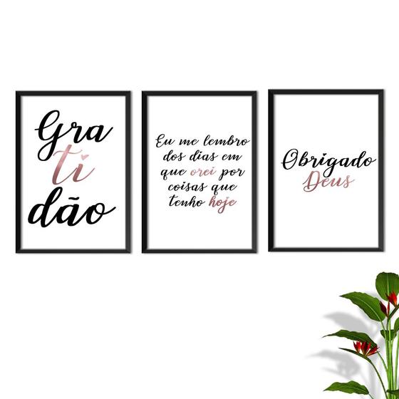 Kit Conjunto Quadros com Vidro 3 peças Frases Auto Ajuda Pensamentos Gratidão Cor Rose Decorativo - Oppen House Menor preço em Kit Conjunto Quadros com Vidro 3 peças Frases Auto Ajuda Pensamentos Gratidão Cor Rose Decorativo - Oppen House