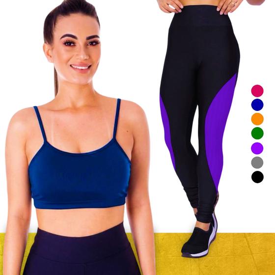 Imagem de KIT conjunto TOP ALÇA FINA bojo + CALÇA LEG LEGGING REDINHA Feminino Academia Corrida 625