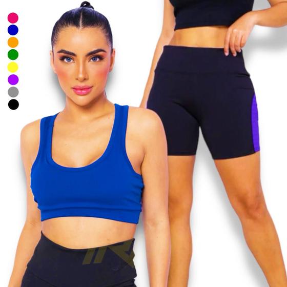 Imagem de Kit conjunto TOP ALÇA MÉDIA bojo + Short LEGGING REDINHA Feminino Academia Corrida 650