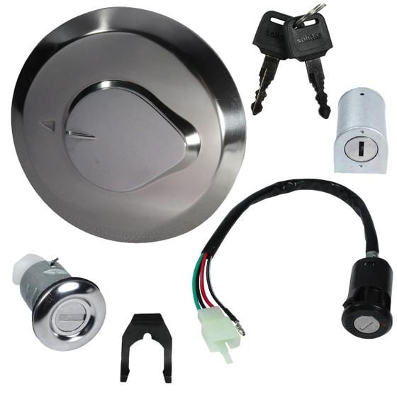 Imagem de Kit conjunto travas chave ignição CG125 Titan ES KS 2000 a 2001 contato tampa tanque trava capacete guidão 4 peças