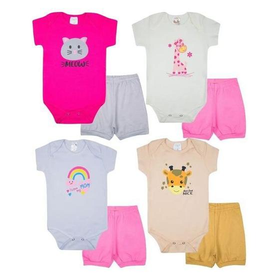 Imagem de Kit Conjuntos Body + Curto Baby Menina Gola Veste Fácil