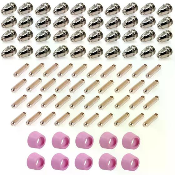 Imagem de Kit Consumíveis Tocha Corte Plasma Ag60 Sg55 Wsd60: 100 un. Bicos - 100 un. Eletrodos - 15 un. Bocais