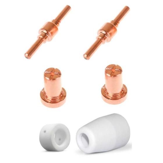Imagem de Kit Consumíveis Tocha Plasma PT31: 20 un. Bico Longo. - 20 un. Eletrodo Longo. - 2 un Difusor Cerâmico. - 2 un Bocal