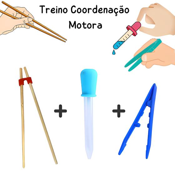 Imagem de Kit Conta Gotas Grande Pinça Hashi Treino Coordenação Motora